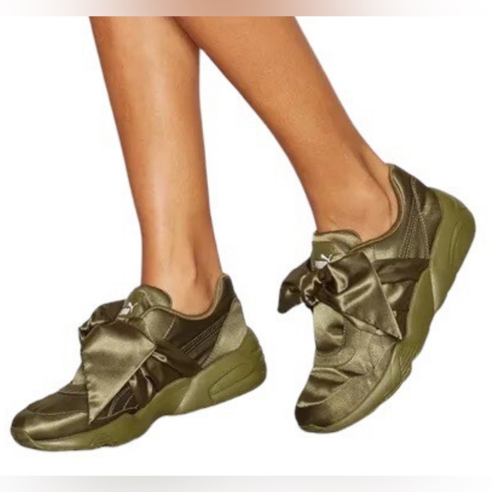 Fenty x Puma Olive Green Satin Bow Sneakers - Size 8